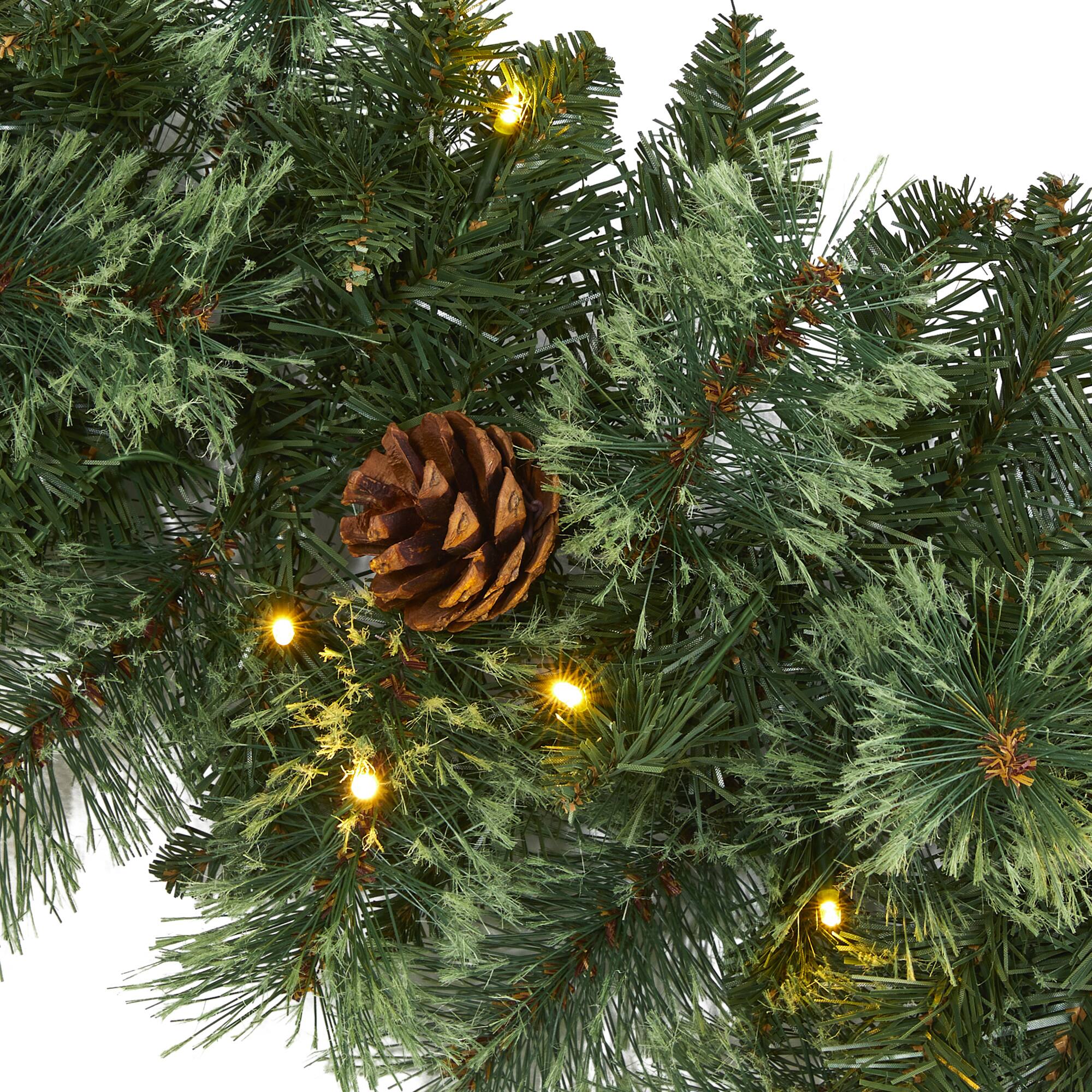 6ft. Pre-Lit White Warm LED White Mountain Pine & Pinecones Artificial Garland